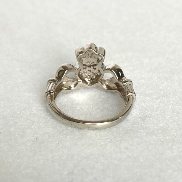 Milor Sterling Silver 925 Italy Pave Cubic Zirconia Heart Claddagh Band Ring - Picture 7 of 15